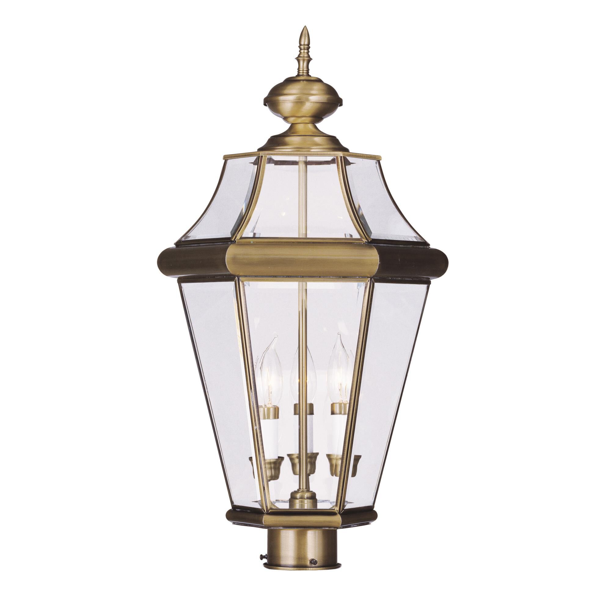 Shown in Antique Brass finish and Clear Beveled glass